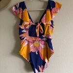 Trina Turk One Piece Swimsuit  Breeze Ruffle V-Neck Plunge Tropical Photo 5