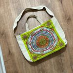 ECHO | Large Boho Trippy Clock Canvas Tote Bag Green Photo 0