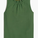 J.Crew Ruffle Mock Neck Blouse XXS Army Green  Preppy Corporate Chic Work Shirt‎ Photo 0