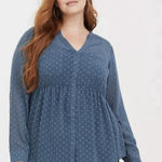 Torrid NWT Emma Dusty Blue Swiss Dot Babydoll Tunic Size 1X Photo 0