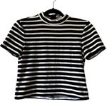 Alexander Wang  Velvet Short Sleeve Mock Neck Top in Navy white size S C10 Photo 1