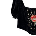 Disturbia Ingrid Embroidered Applique Corset Top in Black size 8 Puff Sleeves Photo 3