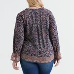 Lucky Brand Navy Multicolor Paisley Floral Border Top Printed Long Sleeve Size M Photo 2