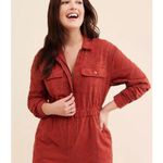 Free People Set The Tone Eyelet Long Sleeve Jumpsuit Terracotta Red Women's Sz 4 Photo 2