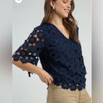 Acrobat Navy Floral Lace Women's Top Blue Size M Photo 2