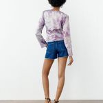 ZARA NEW  Purple Marble‎ Satin Effect Long Sleeve Printed Top Size S Blouse Top Photo 1