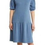 Caslon Casual Blue Dress Short Puff Sleeves Round Neck Size XXS Pockets Photo 1