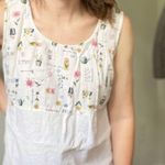 Vintage Linen garden print shift dress natural linen color sleeveless midi Size M Photo 2