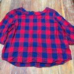 Max jeans  Red Blue Buffalo Plaid Blouse Bell Sleeve 3X Plus Women Photo 0