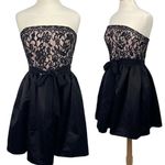Shoshanna Lace Satin Fit & Flare Mini Dress Strapless Black Ivory Womens 10 Photo 1