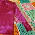 American Vintage Petite Sophisticate Size 4 Vintage 80s Retro Bright Fuschia Magenta Shiny Blouse Photo 5