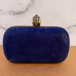 Alexander McQueen navy suede Nautical Crystal-embellished Skull Box Clutch Photo 3