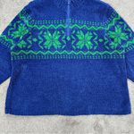 Quacker Factory 1/4 Zip Pullover Sweater Sequins Snowflake Winter Blue Green XL Photo 3