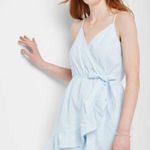 Wild Fable  Powder Blue White Daisy Ruffle Faux Wrap Romper XS Photo 0
