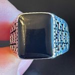 Natural black obsidian S925 silver ring size 8.5 Photo 3