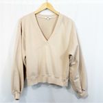AGOLDE  Low V-Neck Balloon Sleeve Cotton Sweatshirt in Beige Neutral Photo 2
