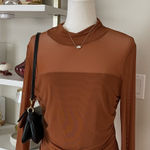 Chic Brown Mesh Long Sleeve Bodysuit Size XL Photo 0