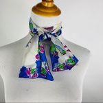 Vintage Silk Bright Blue Pink Fashion Print Long Photo 0