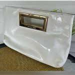 Michael Kors Glossy White Berkeley Clutch Purse with Gold Accent Photo 0