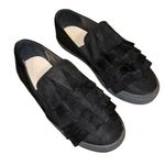 Journee Collection  Glint Women’s Ruffle Slip On Shoes Black Suede Size 6.5 Photo 1