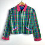 Vintage 90s Y2K Canvasbacks Madras Plaid Cropped Full Zip Jacket 12P 12 Petite L Pink Photo 0
