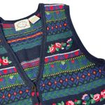 Erika Vintage  Fair Isle Cottage Dark Floral Sweater Vest Size M Holiday Vintage Photo 2
