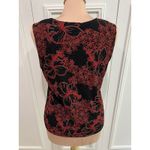 Chico's Vtg  Acetate Floral Tank Top Shell Size 1‎ Black & Red Holiday Old Money Photo 3