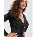 MNG Black Animal Print Snakeskin Long Sleeve V Neck Wrap Mini Bodycon Dress XS Photo 4