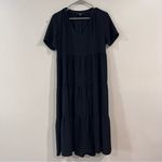 Lulus Lovely to Meet You Black Short Sleeve Tiered Midi Dress SMALL Photo 4