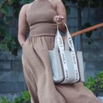 ZARA NWT brown smocked halter neck ruched stretchy contrasting midi dress Photo 15