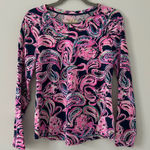 Lilly Pulitzer Luxletic Flock to the Top Lizbeth Paisley Long Sleeve Blue Pink M Photo 0