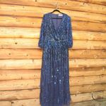 Mac Duggal  5509 Womens Blue SEQUINED WRAP OVER 3/4 SLEEVE GOWN Photo 6