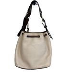 Dooney & Bourke Vintage  Leather Drawstring Bucket Bag in Bone color Brown Trim a Photo 4