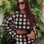 ZARA Granny Square Boho Crochet Crop Top Black Size M Photo 0