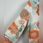 Esprit  Multicolored Ruffle Collar Paisley Boho Flowy Button‎ Up Blouse Photo 1