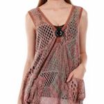 Boho Cover Up Open Knit Crochet Tunic Vest Oversized Top M Medium Brown Photo 0