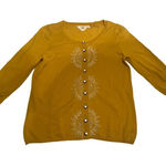 Anthropologie  HWR Monogram French Knot‎ Sunburst Mustard Yellow Cardigan Medium Photo 0