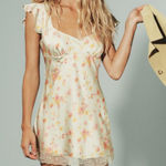 ZARA  FLORAL SATIN SHORT DRESS LACE Size XS Yellow Photo 0