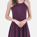 Socialite  Purple Plum Small‎ Scalloped Mini Skater Halter A-Line Dress Keyhole Photo 0