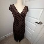 Calvin Klein  Ruffle Cap Sleeve Burn Out Herringbone Monochromatic Print Dress Size 10  Photo 0