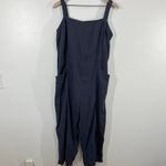 Nicole Miller Navy Blue Linen Blend Jumpsuit Womens 16 Wide Leg Pocket Overalls Photo 1