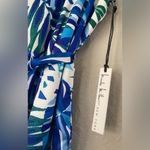 Nicole Miller Blue & White 16 Tropical Print Sleeveless Jumpsuit With Sash Tie Photo 4