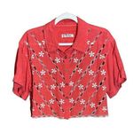 Free People Wild One Crop Top button up sz S bright coral Photo 0