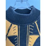 Vintage Generra 80s Graphic Chessboard Mockneck Sweater Black & Mustard Knit M Size M Photo 3