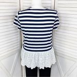 Skies Are Blue Michelle Striped Eyelet Hem Shirt Top Blue White XL Photo 1