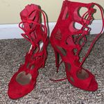 breckelle's Womens Like New Breckelle Red Suede Galdiator Lace Up Stileto High Heels Photo 2