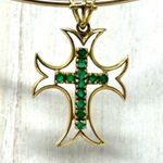 Solid 18K, genuine emeralds cross pendant Multiple Photo 2