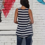 Moon & Sky Blue and White Striped Top Lace Inset Sleeveless Top Brand New Blue Size L Photo 2