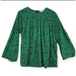Michael Kors  Top Womens Size Large Smocked Printed Green Blouse Peasant Photo 1
