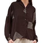 Grade & Gather Geo Satin Shirt Women S Black Oversize Normcore Boho Whimsygoth Photo 0